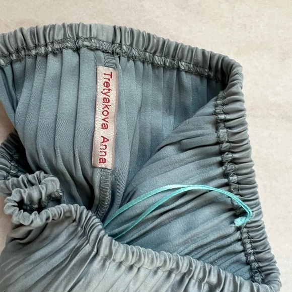 Tretyakova Anna Pale Blue Silver SILK SKIRT - SIZE 8 - 10 PENCIL STRAIGHT - Picture 8 of 9